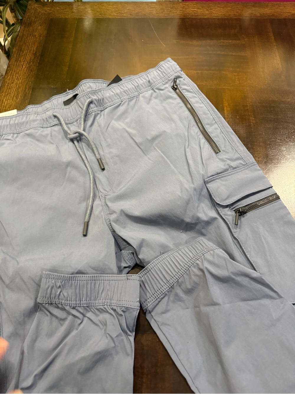 H&M Skinny Fit Stretch  Steel Blue Cargo Joggers with Zip Pockets Size L